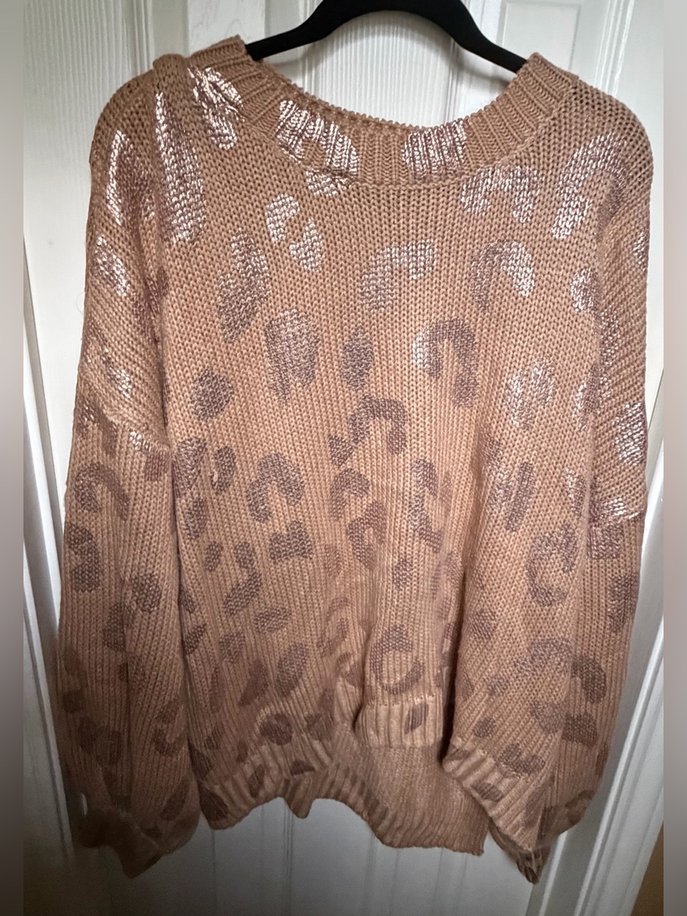 JODIFL Metallic Tan Leopard-Print Crewneck Sweater